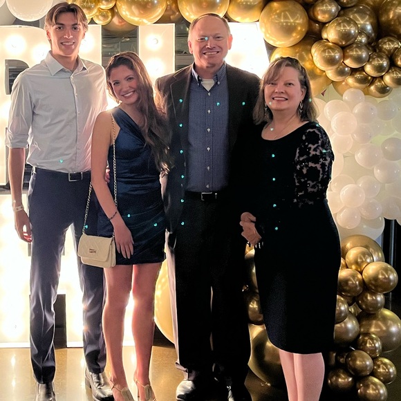 Badgley Mischka Boatneck Sheath Dress with Floral Puff Sleeves, Navy Blue Sz 14 - Picture 2 of 6